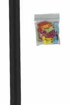 4 yards of 16mm #4.5 zipper chain and 16 Ex-Large Pulls Black with 16 Mult pulls ZIPYD105MUL