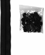 4 yards of 16mm #4.5 zipper chain and 16 Extra-Large Coordinated Pulls Black ZIPYD-105