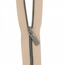 Natural #3 Nylon Gunmetal Coil Zippers: 3 Yards with 9 Pulls ZBY3C30