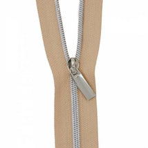 Natural #3 Nylon Nickel Coil Zippers: 3 Yards with 9 Pulls ZBY3C26