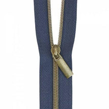 Navy #3 Nylon Antique Coil Zippers: 3 Yards with 9 Pulls ZBY3C19