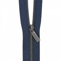 Navy #3 Nylon Gunmetal Coil Zippers: 3 Yards with 9 Pulls ZBY3C20