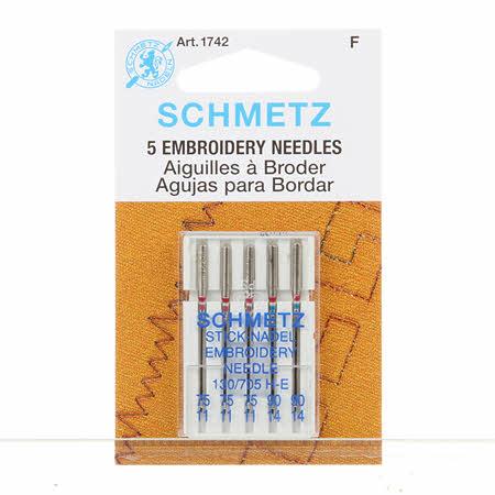 Schmetz Embroidery Sewing Machine Needles, Assorted Sizes 