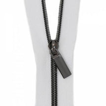 White #3 Nylon Gunmetal Coil Zippers: 3 Yards with 9 Pulls ZBY3C5