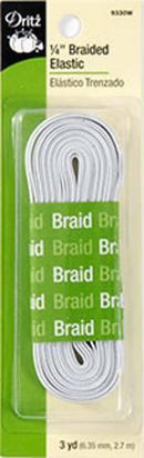 White Braided Elastic 1/4in x 3yds 9330W