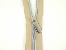 Zippers By The Yard Beige Tape 3 yds #5 nylon coil & 9 pulls nickel
