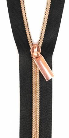 Zippers By The Yard Black Tape3 yds #5 nylon coil & 9 rose gold pulls
