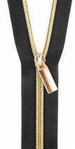 Zippers By The Yard Black Tape 3 yds #5 nylon coil & 9 gold pulls
