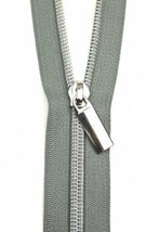 Zippers By The Yard Grey Tape 3 yds #5 nylon coil & 9 pulls nickel