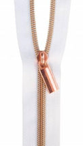 Zippers By The Yard White Tape 3 yds #5 nylon coil & 9 rose gold pulls
