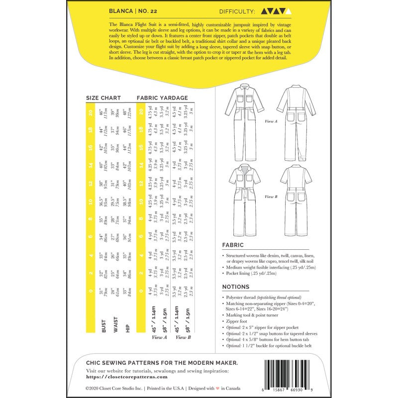 Blanca Flight Suit Pattern CCP22