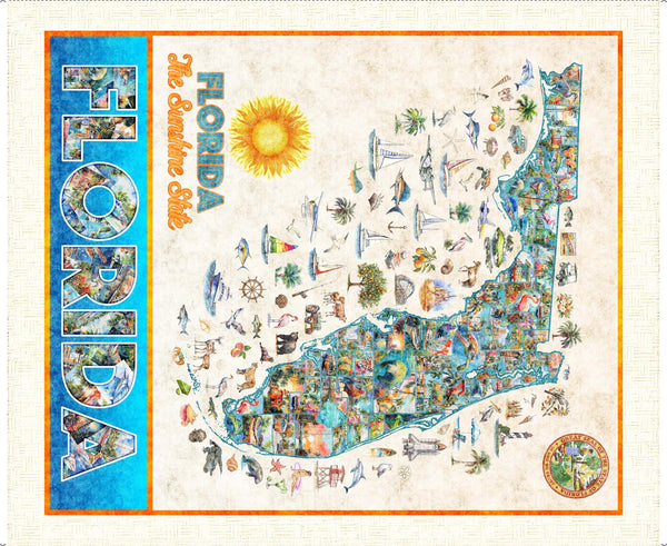 All Florida Shop Hop 2025-36"Florida Map Panel Multi 2600-30872-X