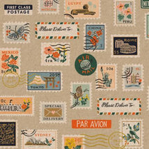 Bon Voyage-Postage Stamps Natural Unbleached Canvas Metallic RP802-NA5UCM
