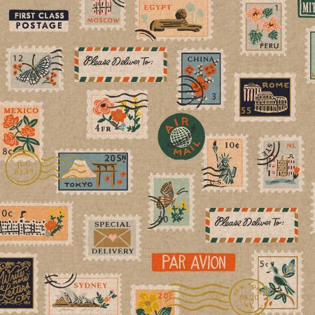 Bon Voyage-Postage Stamps Natural Unbleached Canvas Metallic RP802-NA5UCM