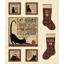 Christmas Tails-37" Cat Rules Panel Butter Y4803-59