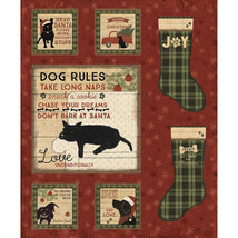 Christmas Tails-37" Dog Rules Panel Dark Red Y4802-83