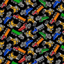 Keep On Truckin' - Construction Vehicles Tossed-Black KIDZ-CD3829-BLACK