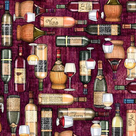 Cork & Barrel - Wine Bottle and Glasses BURGUNDY 31172-M