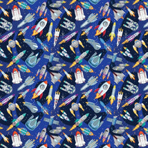 Cosmic Countdown-Racing Rockets Midnight Blue 3642-77