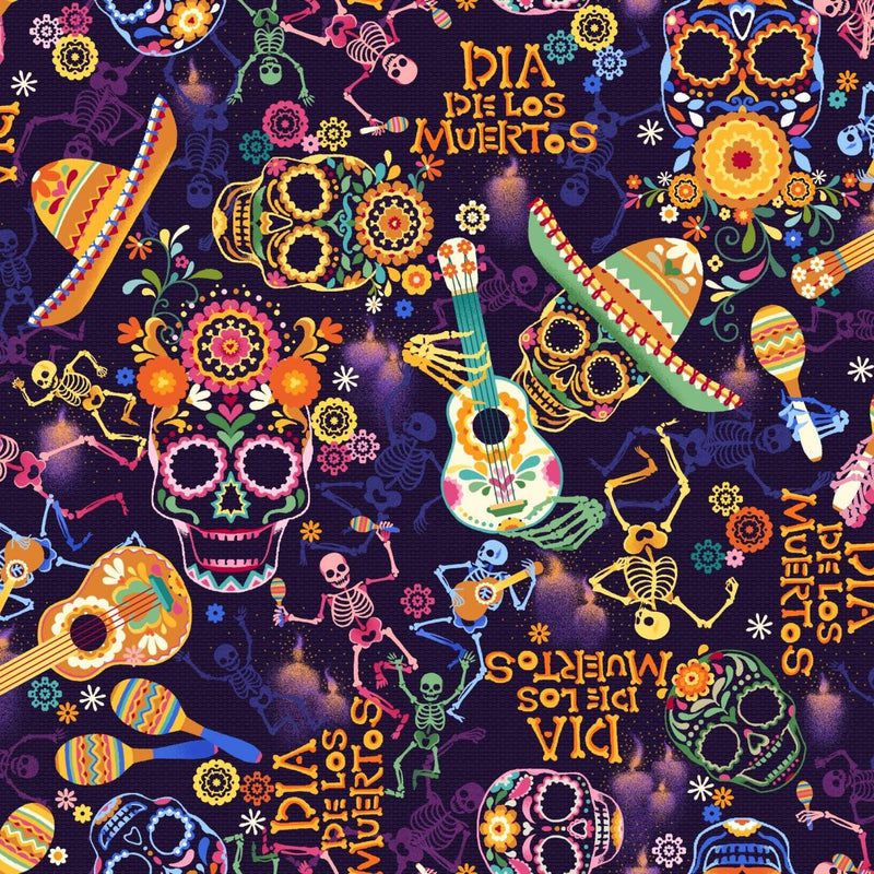 Day Of The Dead-Skulls & Guitars Purple OA598631-PURPLE