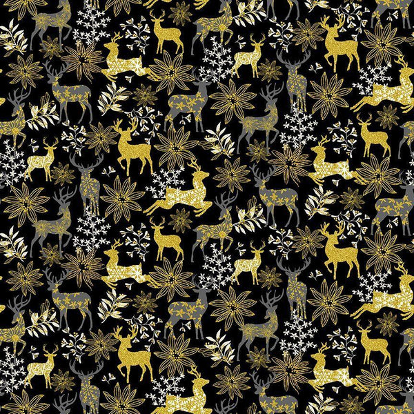 Deer & Floral Black Metallic HOLIDAY-CM3623