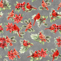 Feathered Festivities-Cardinals & Poinsettias Dark Gray W120-006-736