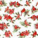Feathered Festivities-Cardinals & Poinsettias White W120-006-036