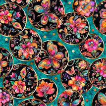Fluttering Gardens-Butterfly Medallions Dark Turquoise 2600-31730-Q