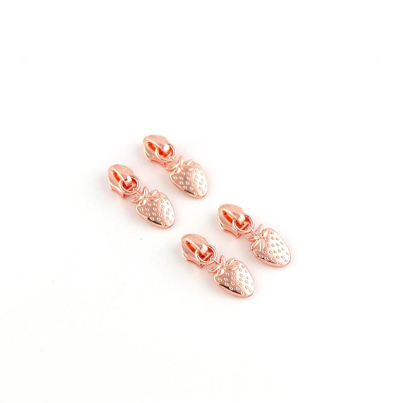 Four Strawberry Zipper Pulls Rose Gold