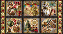 Gears & Garland-24" Panel Steampunk Christmas Blocks Black 4830B-99