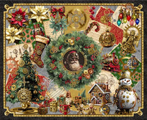 Gears & Garland-36" Panel Steampunk Christmas Red 4833P-88