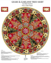 Gears & Garland-54" Panel Steampunk Christmas Skirt Red 4831P-88