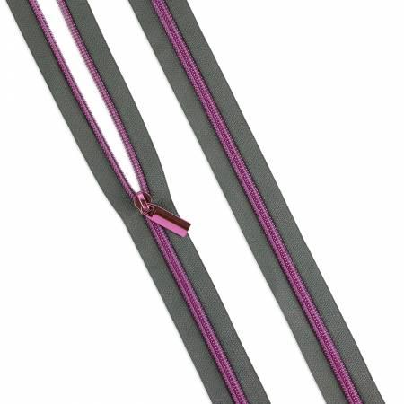 Grey #5 Nylon Tula Pink Coil Zipper 3yds and 9 Pulls ZBY5C129