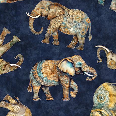 Kindred Spirits-Tossed Elephants Navy 2600-30673-N