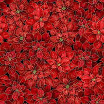 Merry Christmas-Packed Poinsettias Metallic Red HOLIDAY-CM4146
