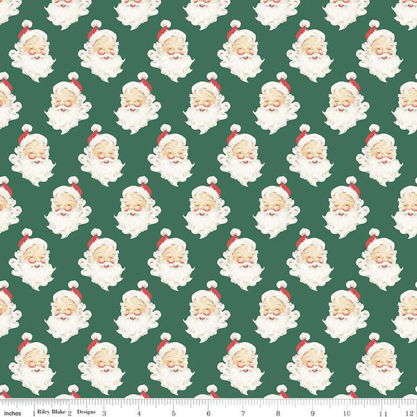 Merry Little Christmas-Santa Heads Green C14842-GREEN