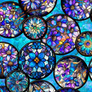 Mosaic Blooms - Floral Circle Vignettes - Turquoise 2600-31485-Q