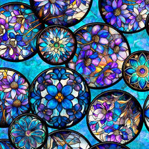 Mosaic Blooms - Floral Circle Vignettes - Turquoise 2600-31485-Q