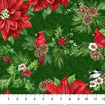 Yuletide Traditions-Poinsettia Birds Green/Multi DP26105-76