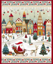 Nordic Holiday Village-36" Santa Scenic Panel Cream Multi 3615P-44