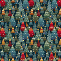 Nordic Holiday Village-Stacked Trees Dark Blue 3606-77