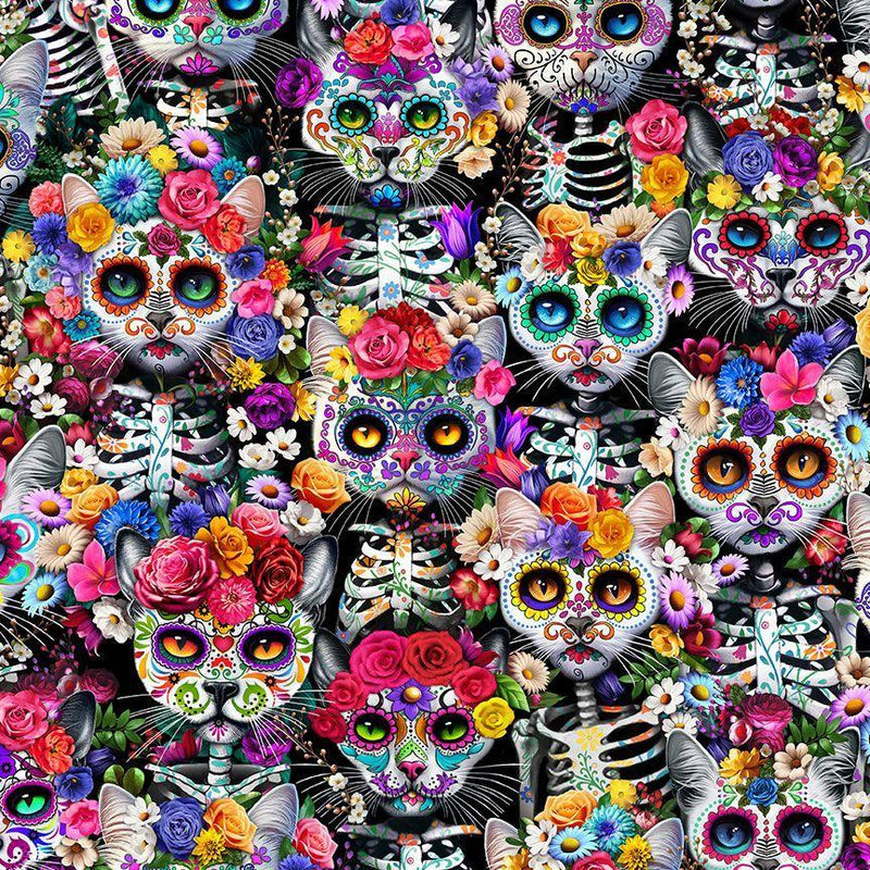 Packed Skeleton Floral Cats Cat-Multi CD3601-MULTI