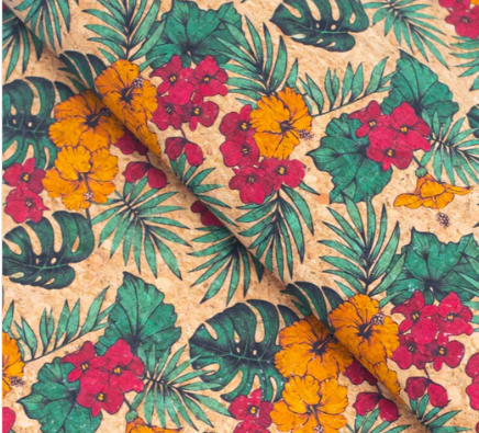 Precut Cork 19"x27"-Large Flower & Palm Leaves Patterned Cork COF-284-B