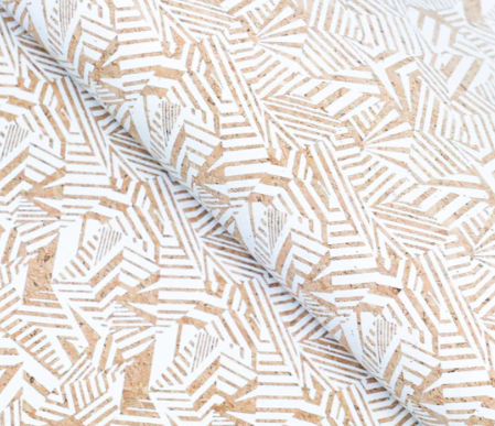 Precut Cork 19"x27"-White Geometric Diamond Print w/Beige Backing COF-537