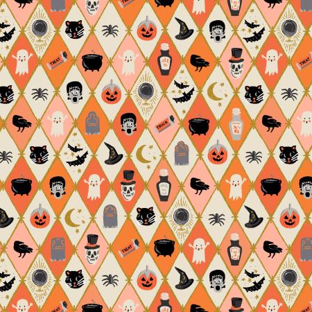 Rifle Paper Halloween-Argyle Orange & Metallic Gold RP1309-OM2M