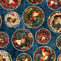 Rule The Roost - Rooster Medallions - Navy 2600-31499-N