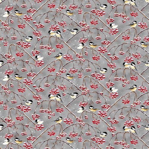 Snow Crew Chickadees & Berries Q-1286-90 Gray
