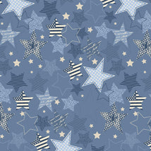 Stripes & Stars-Large Stars Blue Tonal W140-005-555