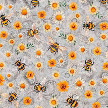 Sunflower Serenade-Sunflowers& Bumblebees Lt Gray 2600-31805-K