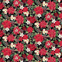 Sweet Christmas Memories-Small Poinsettia & Mistletoe Black 3617-99